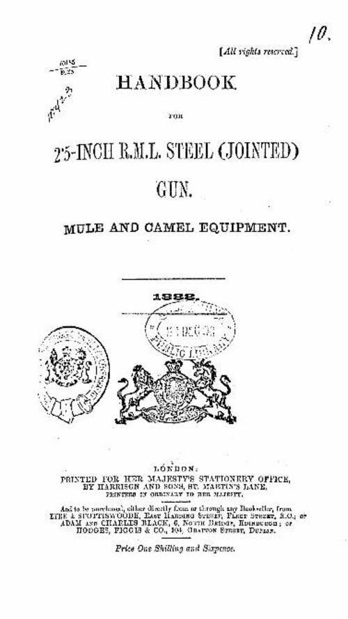 Handbook for 2.5-inch R.M.L. steel, jointed, gun mule and camel equipment (1888)